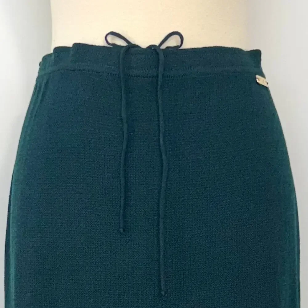 St. John Knit Maxi Skirt Side Slit Santana Wool Blend Dark Teal Green Size: M